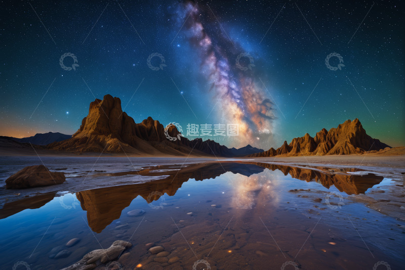 高清大图下载【趣麦麦图】星空下的沙漠与水域景观