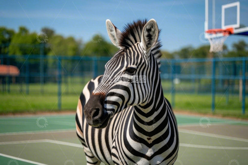 高清大图下载【趣麦麦图】篮球场上的斑马特写