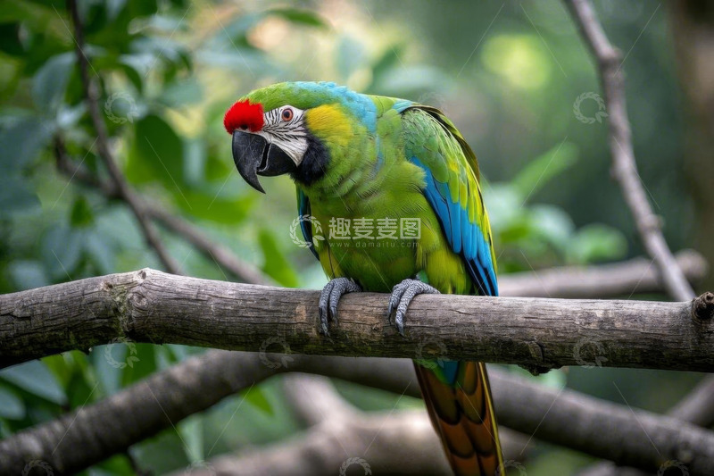 高清大图下载【趣麦麦图】枝头色彩斑斓的鹦鹉特写