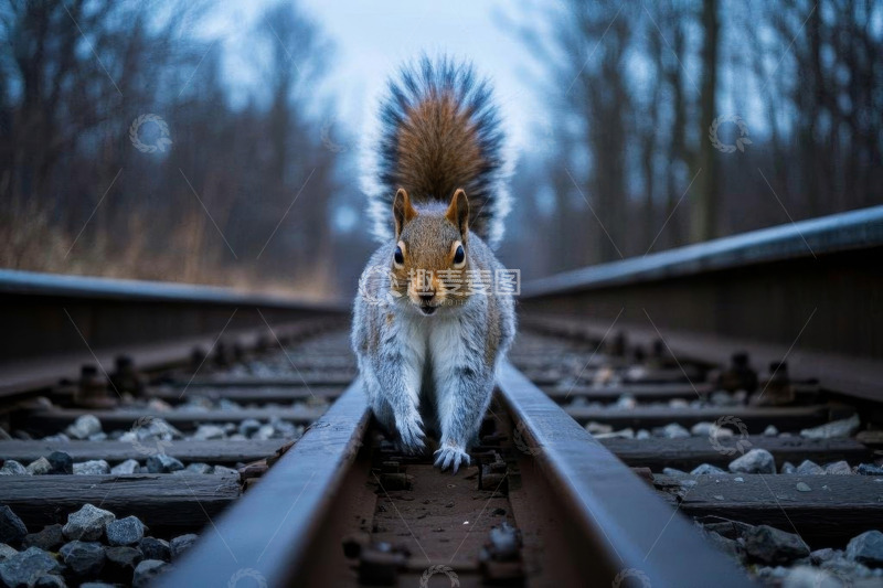 高清大图下载【趣麦麦图】铁轨上的松鼠特写