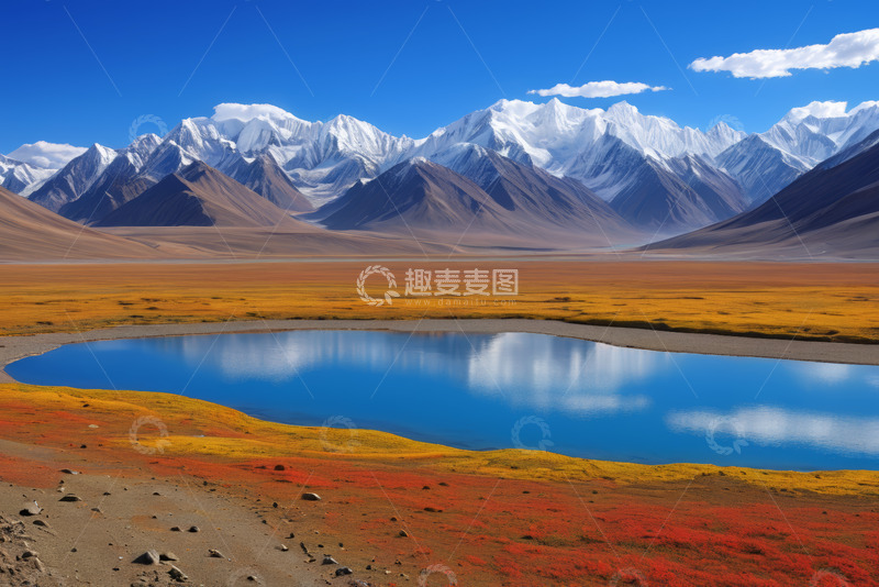 高清大图下载【趣麦麦图】雪山下的多彩湖泊风光