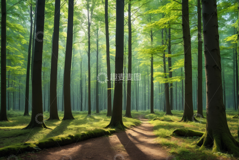 高清大图下载【趣麦麦图】阳光照耀下的森林风景