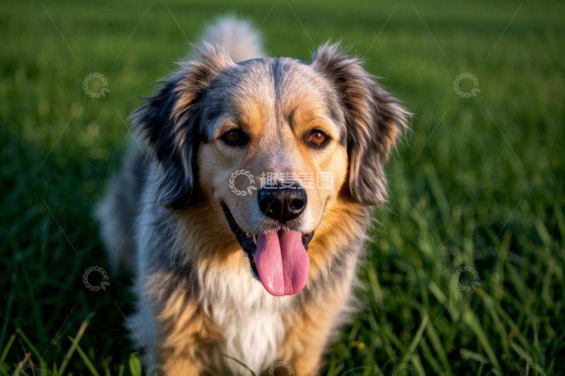 高清大图下载【趣麦麦图】草地上吐舌的宠物狗