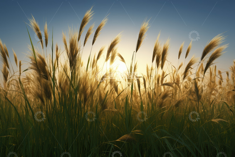 高清大图下载【趣麦麦图】夕阳下随风摇曳的草丛