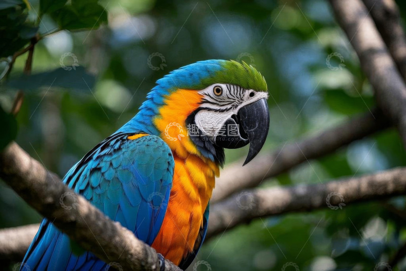 高清大图下载【趣麦麦图】枝头的多彩金刚鹦鹉