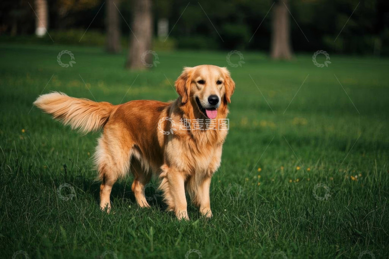 高清大图下载【趣麦麦图】草地上站立的金毛犬