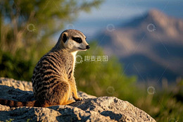 岩石上的猫鼬眺望远方