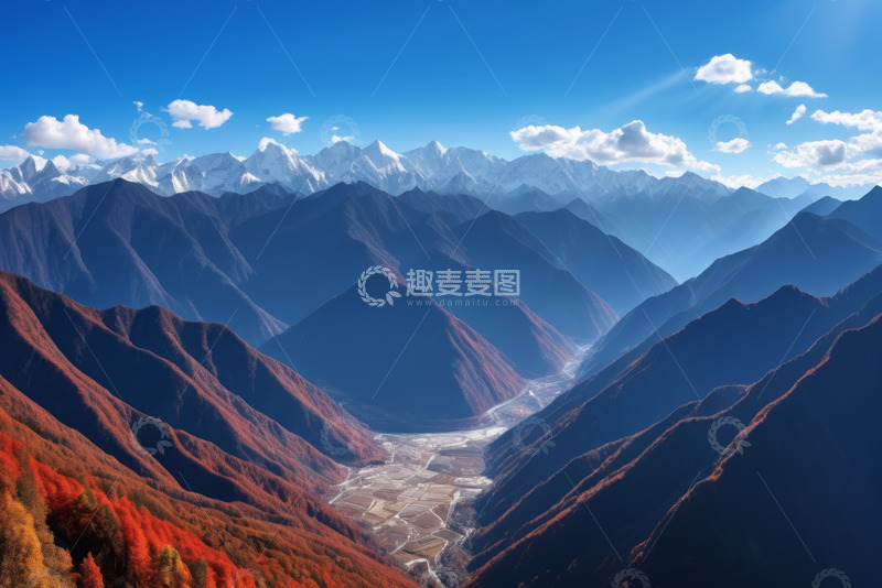 高清大图下载【趣麦麦图】蓝天白云下连绵山脉自然风光