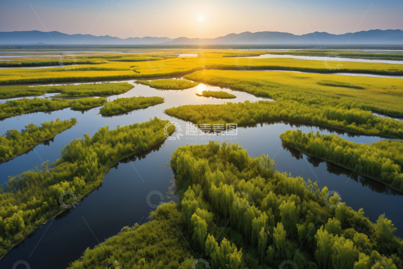 高清大图下载【趣麦麦图】湿地风光日出全景