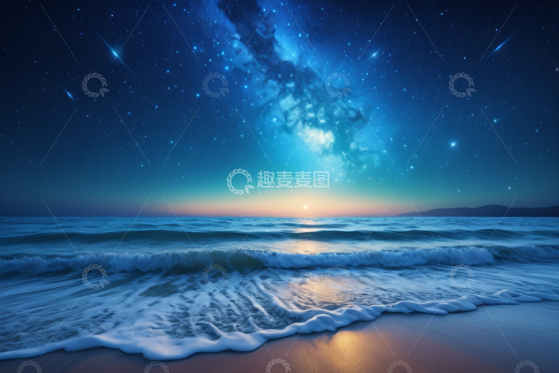 高清大图下载【趣麦麦图】星空下的海洋与海滩景象