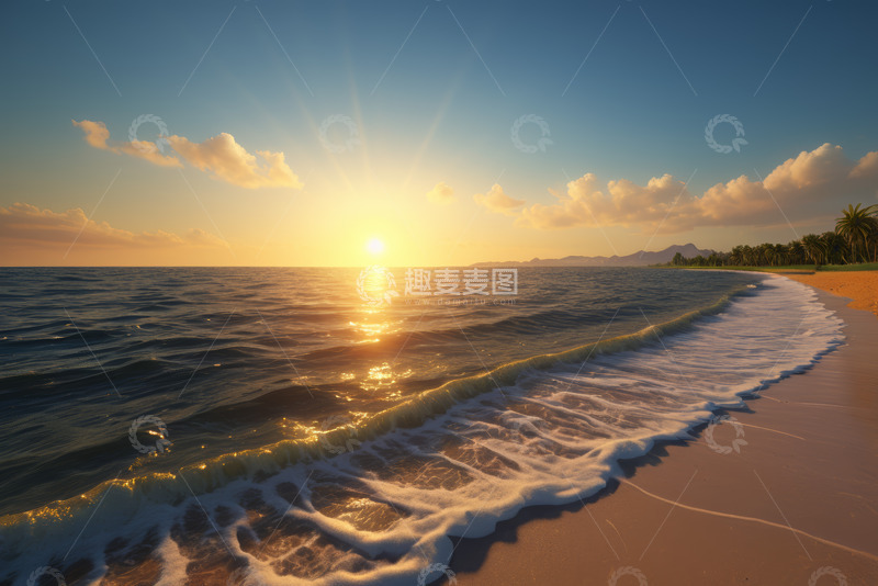 高清大图下载【趣麦麦图】海滩夕阳海景自然风光