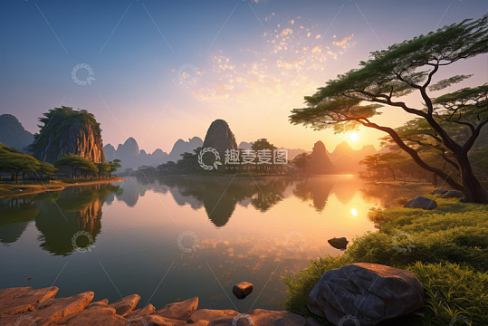 桂林山水自然风光日出景象