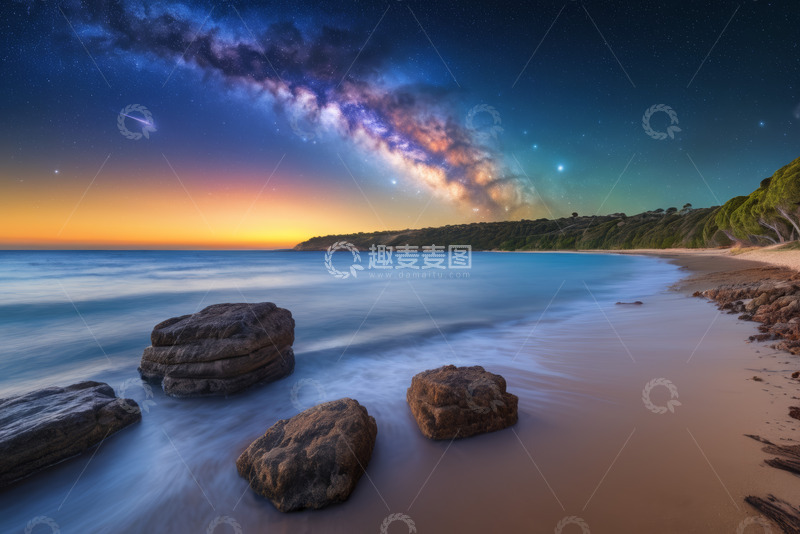 高清大图下载【趣麦麦图】海边星空夜景风光