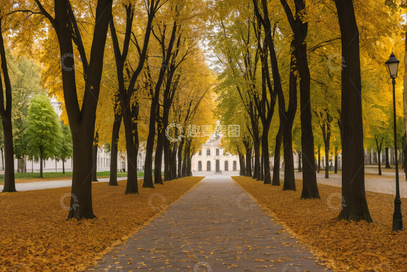 高清大图下载【趣麦麦图】秋日公园林荫道景色