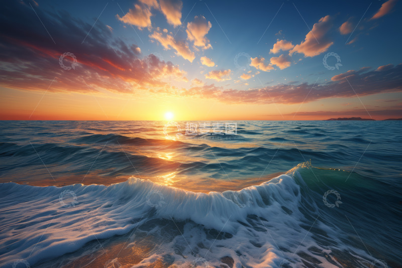高清大图下载【趣麦麦图】海上日出波浪景观