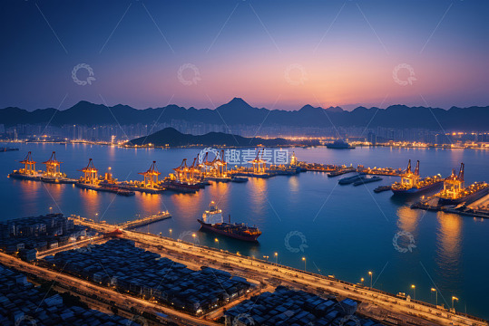 港口码头夜景货运场景