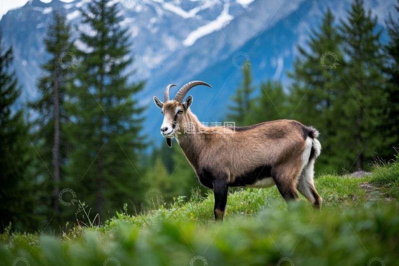 高清大图下载【趣麦麦图】山间草地的野生山羊