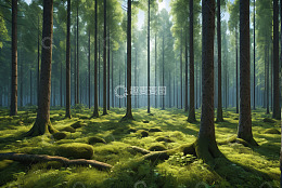 阳光照耀下的茂密森林景观