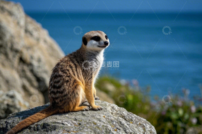 高清大图下载【趣麦麦图】岩石上的猫鼬眺望远方