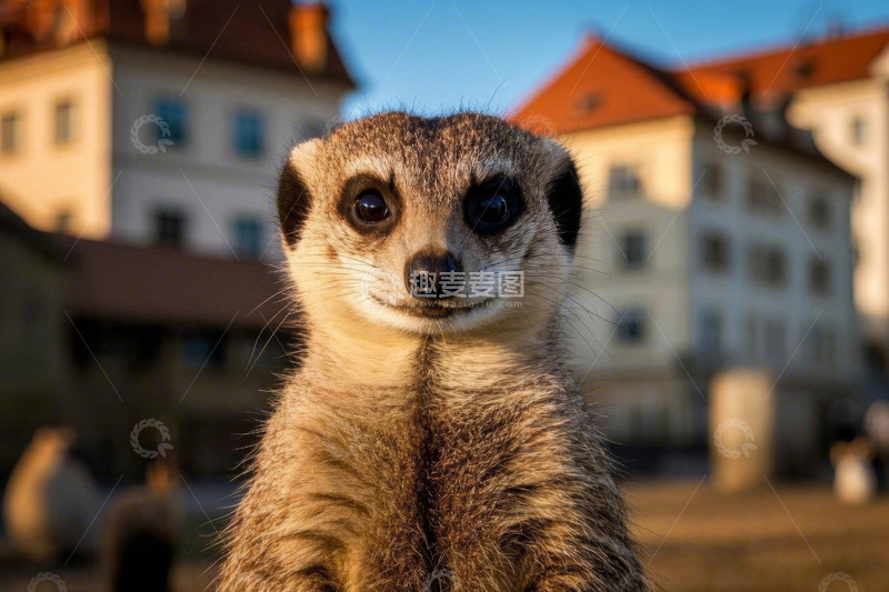 高清大图下载【趣麦麦图】城市背景前的猫鼬特写