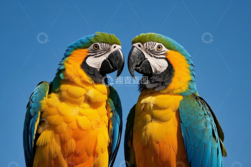 高清大图下载【趣麦麦图】两只金刚鹦鹉相对而立