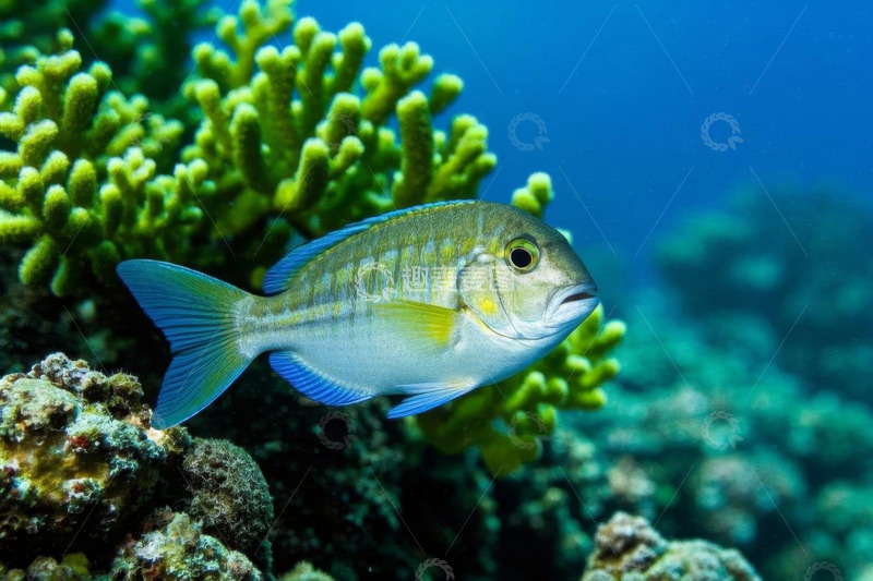 高清大图下载【趣麦麦图】海洋中珊瑚旁游动的鱼