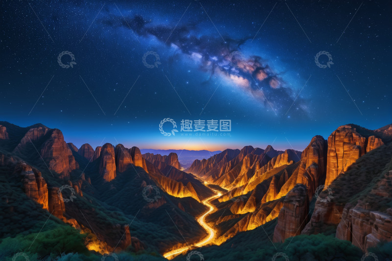 高清大图下载【趣麦麦图】山谷星空夜景
