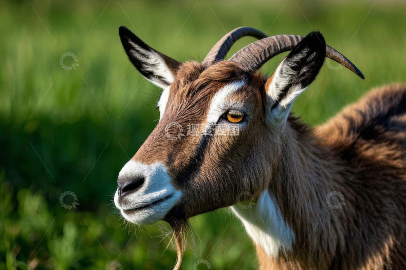 高清大图下载【趣麦麦图】山羊特写于绿色自然背景中