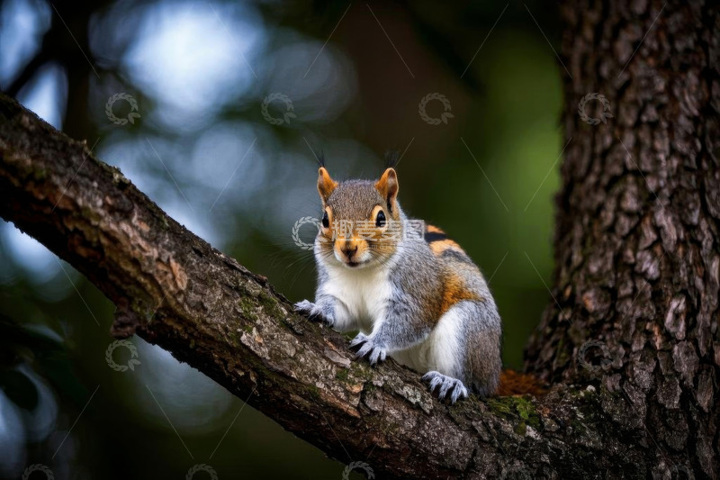 高清大图下载【趣麦麦图】树枝上的松鼠特写