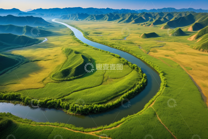 高清大图下载【趣麦麦图】河谷平原自然风光鸟瞰