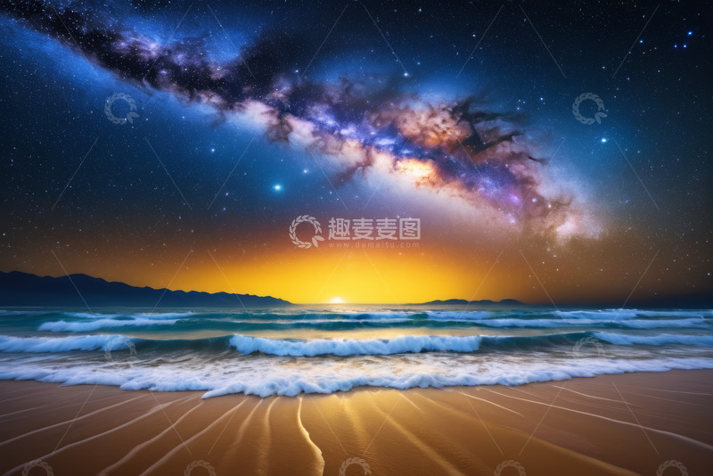 高清大图下载【趣麦麦图】海边星空银河夜景