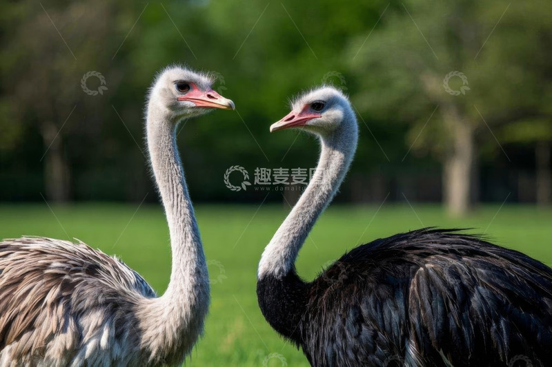 高清大图下载【趣麦麦图】两只鸵鸟对视特写