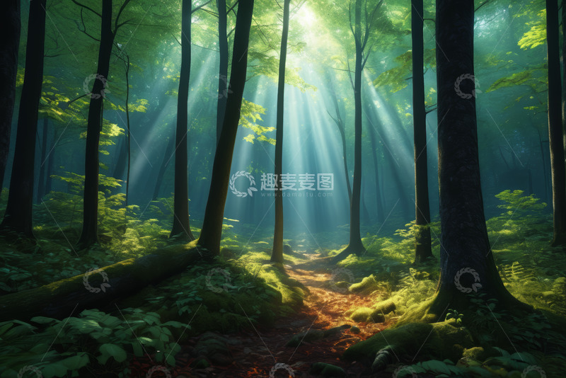 高清大图下载【趣麦麦图】阳光穿透的森林景象