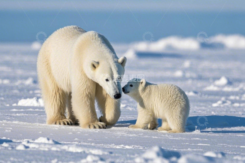 高清大图下载【趣麦麦图】北极熊母子雪地互动