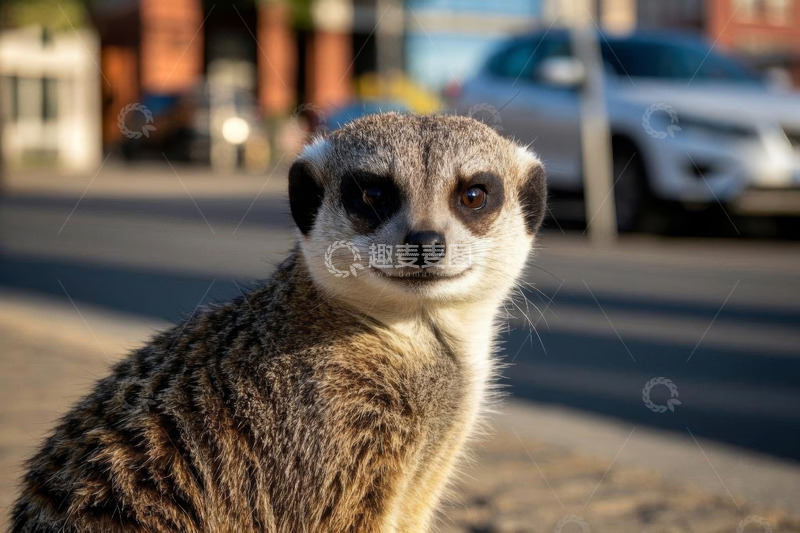 高清大图下载【趣麦麦图】街道边的猫鼬特写
