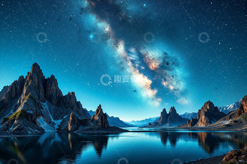 高清大图下载【趣麦麦图】星空下的山川湖泊自然景观