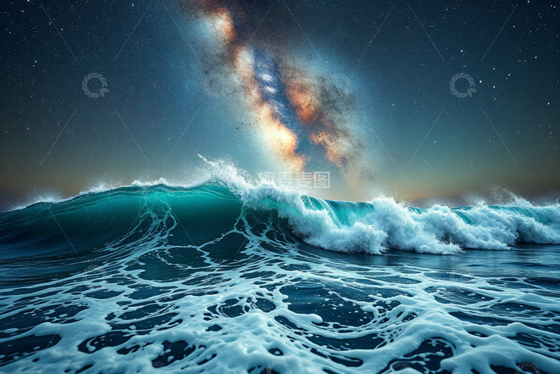 高清大图下载【趣麦麦图】夜空下的海洋与涌动海浪