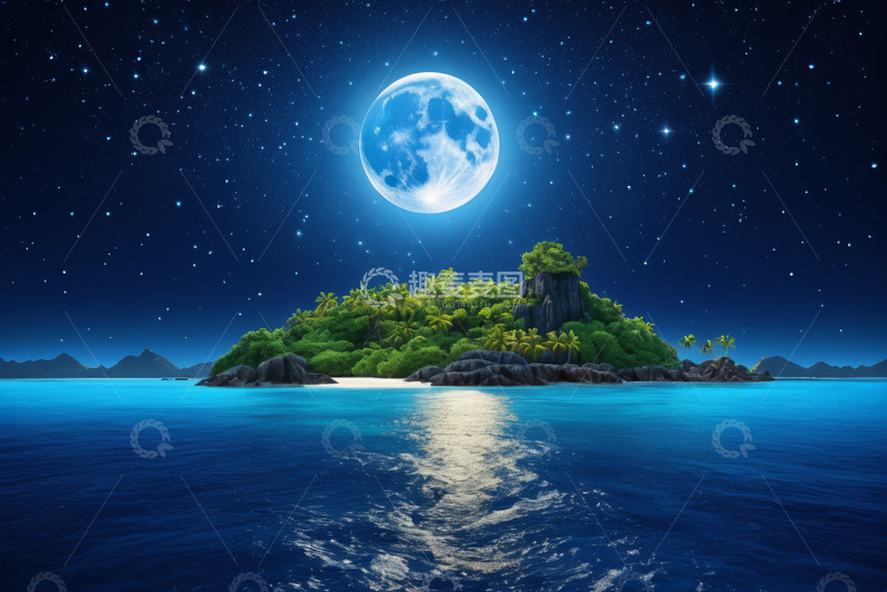 高清大图下载【趣麦麦图】月夜下的海岛与海洋景观