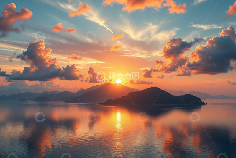 高清大图下载【趣麦麦图】海上日出自然风光全景