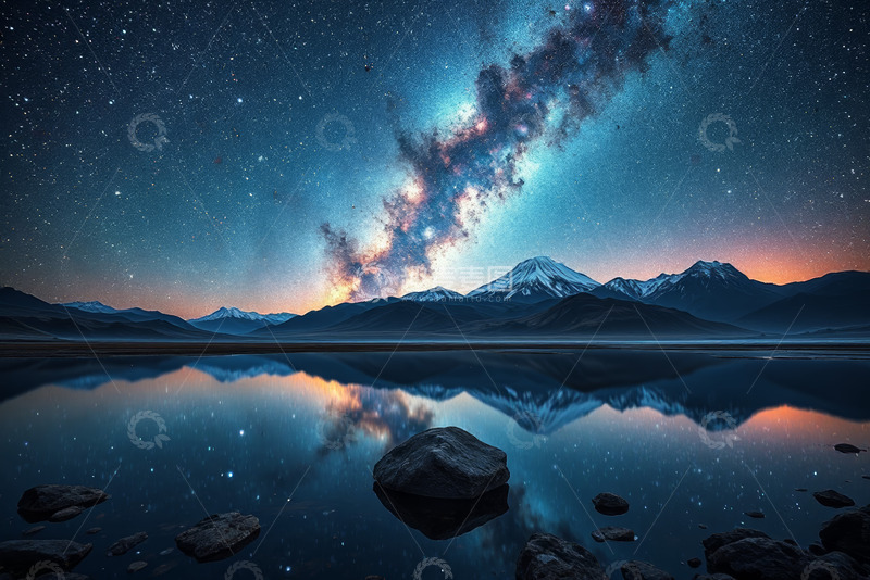 高清大图下载【趣麦麦图】星空下的雪山湖泊美景