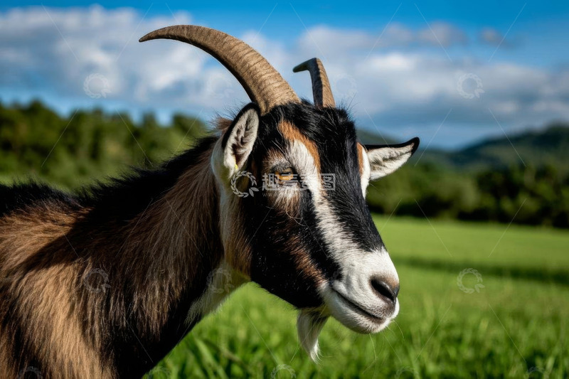 高清大图下载【趣麦麦图】田野中长角山羊特写