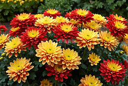 红黄相间菊花特写