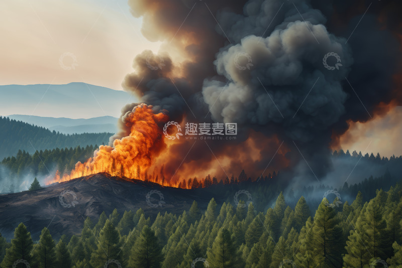 高清大图下载【趣麦麦图】森林野火浓烟滚滚景象