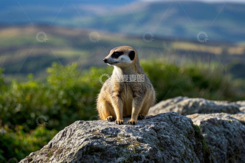 高清大图下载【趣麦麦图】岩石上坐着的猫鼬