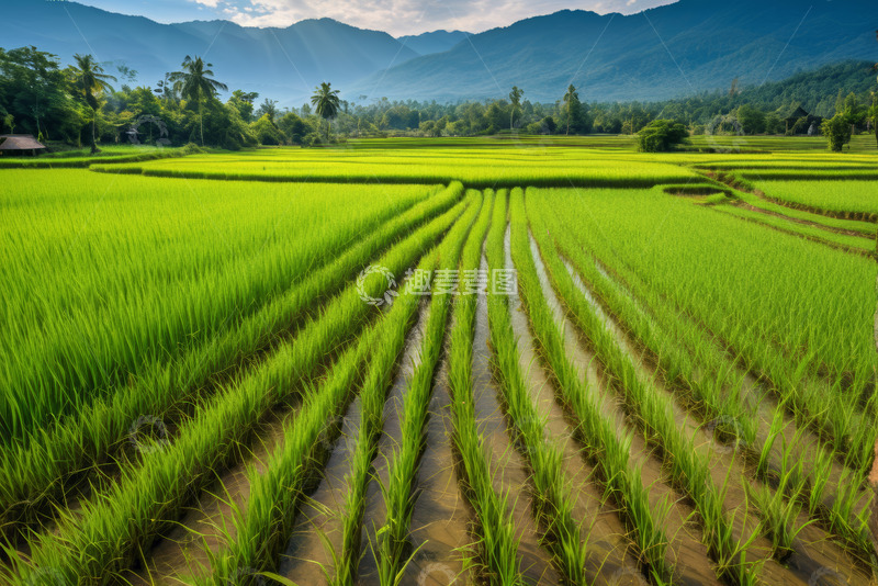 高清大图下载【趣麦麦图】田园风光中的绿色水稻田