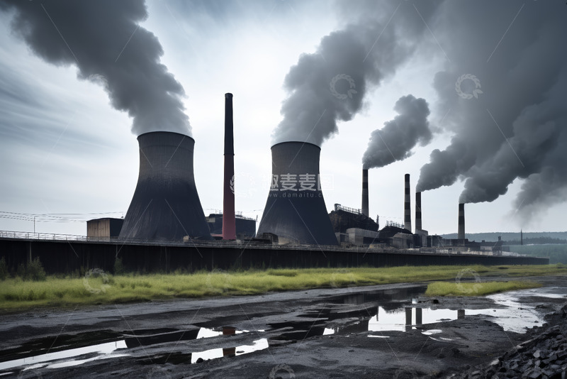 高清大图下载【趣麦麦图】工厂烟囱排放烟雾场景