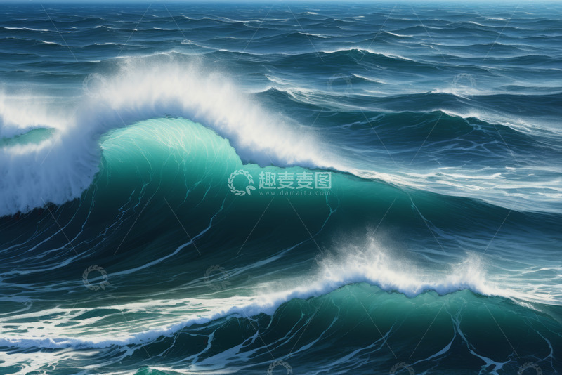 高清大图下载【趣麦麦图】蓝色海洋翻涌的波浪景象