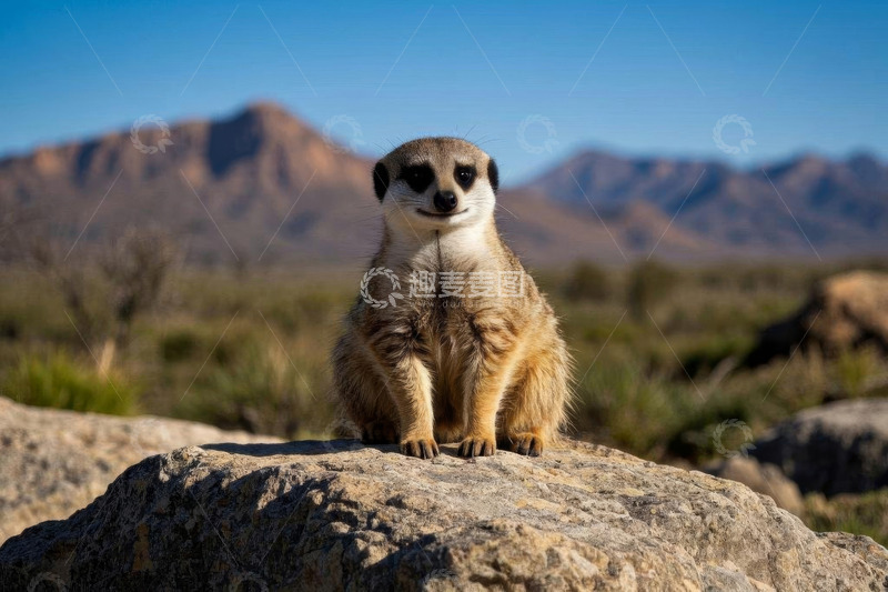 高清大图下载【趣麦麦图】岩石上坐立的猫鼬