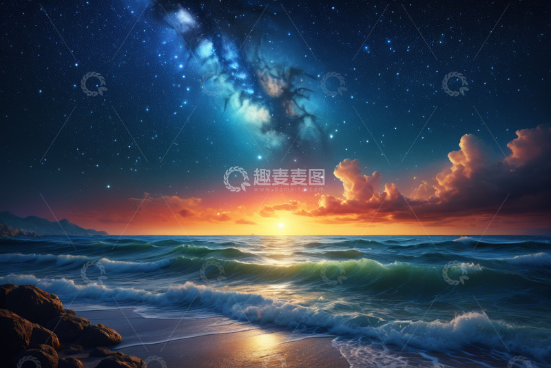 高清大图下载【趣麦麦图】海边星空日出美景