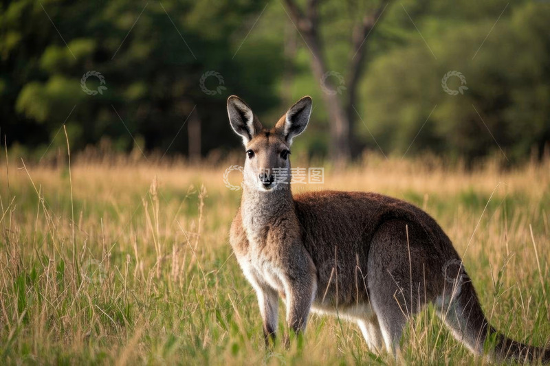 高清大图下载【趣麦麦图】站立在草地上的袋鼠